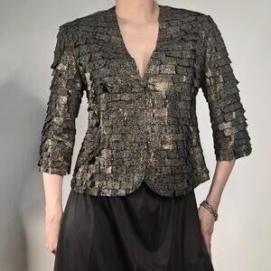 Genuine Lamb Leather Ruffle Jacket Metallic Gold Statement Vintage Stillman
